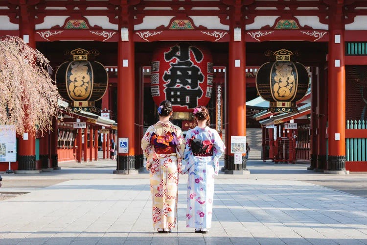 Women In Kimono At Sensoji Temple, Asakusa, Tokyo