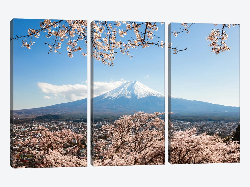 Mount Fuji With Cherry Tree In Bloom, Fuji Five Lakes, Japan by Matteo Colombo 3-piece Canvas Wall Art