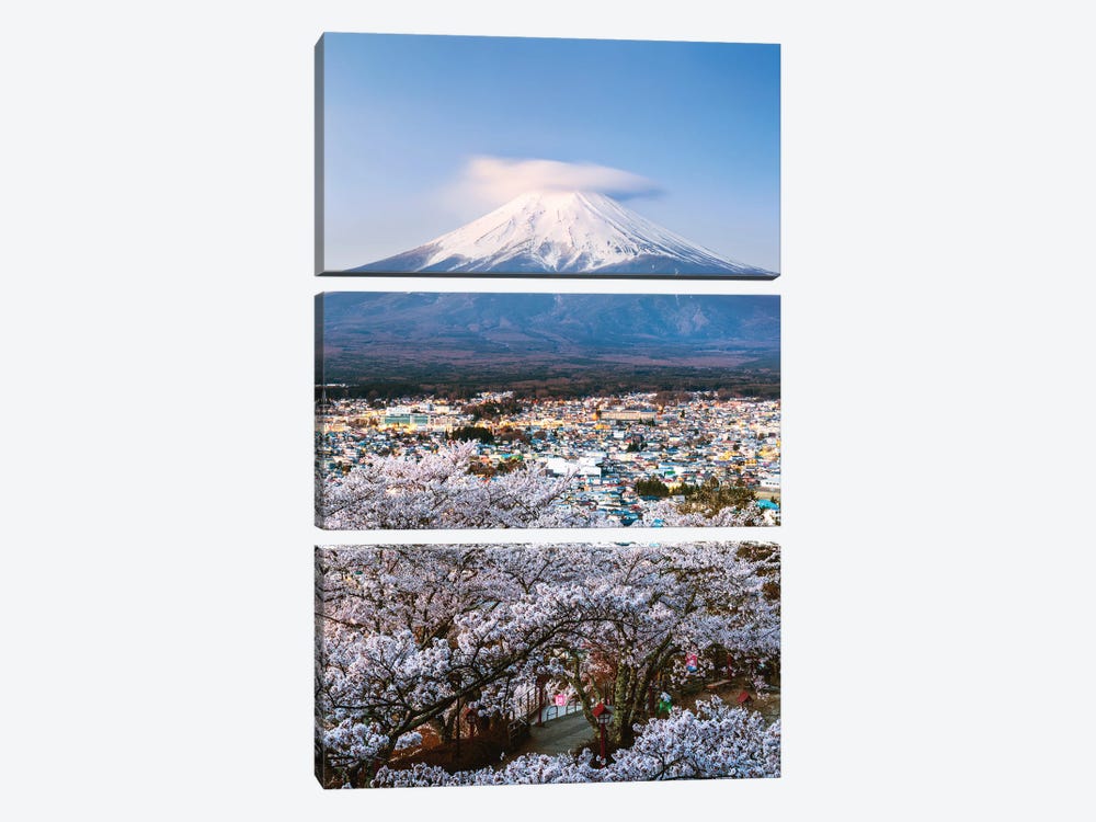 Sunrise Over Mount Fuji And Cherry Trees, Japan by Matteo Colombo 3-piece Canvas Art Print