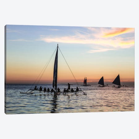 Sailboat At Sunset, Boracay Island, Philippines Canvas Print #TEO1940} by Matteo Colombo Canvas Artwork