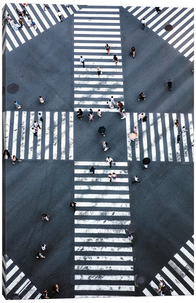 Aerial View Of Pedestrian Crossing, Tokyo, Japan I Canvas Art Print - Aerial Photography