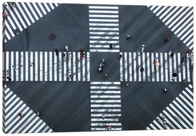 Aerial View Of Pedestrian Crossing, Tokyo, Japan II Canvas Art Print - City Street Art