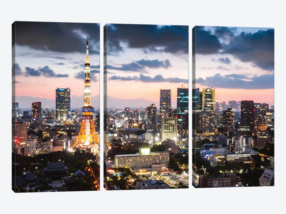 Tokyo Tower And City At Night, Tokyo, Japan by Matteo Colombo 3-piece Canvas Print