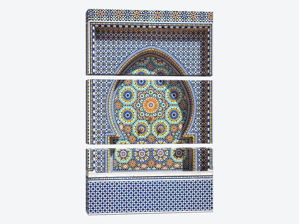 Ornate Tiled Fountain, Meknes, Morocco by Matteo Colombo 3-piece Canvas Print