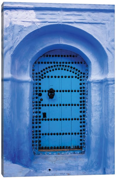 Blue Door In Chefchaouen, Morocco Canvas Art Print - Global Patterns