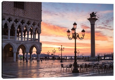 Dawn At St. Mark's Square, Venice Canvas Art Print - Column Art