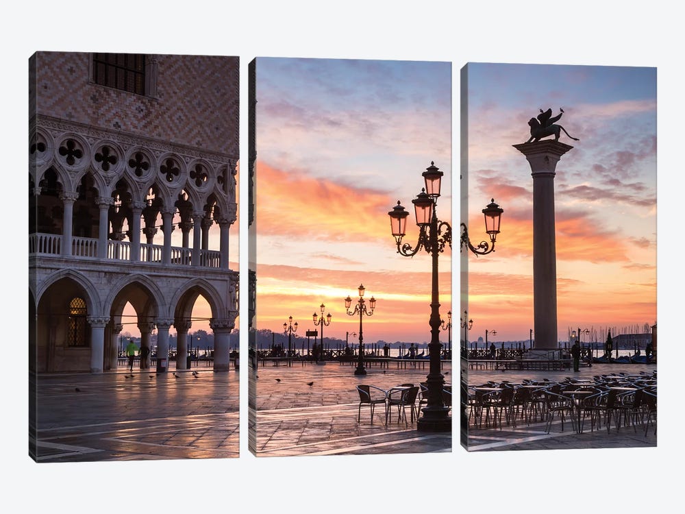 Dawn At St. Mark's Square, Venice by Matteo Colombo 3-piece Canvas Wall Art