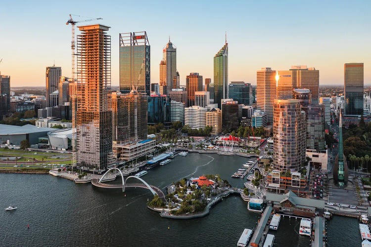 Perth Skyline At Sunset, Australia
