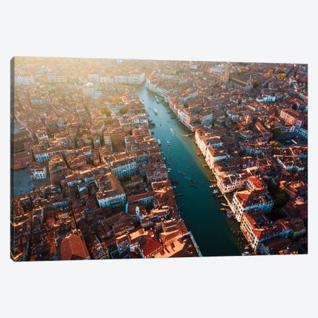 Aerial Sunset Over The Grand Canal, Venice, Italy Canvas Print #TEO2003} by Matteo Colombo Canvas Print