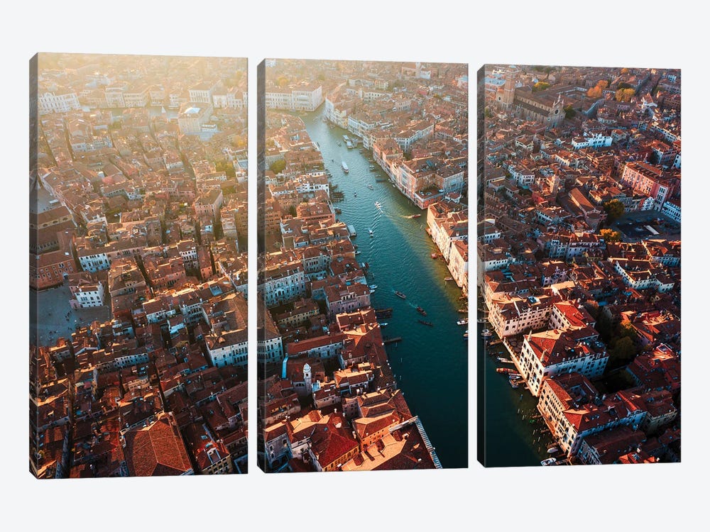 Aerial Sunset Over The Grand Canal, Venice, Italy by Matteo Colombo 3-piece Canvas Art