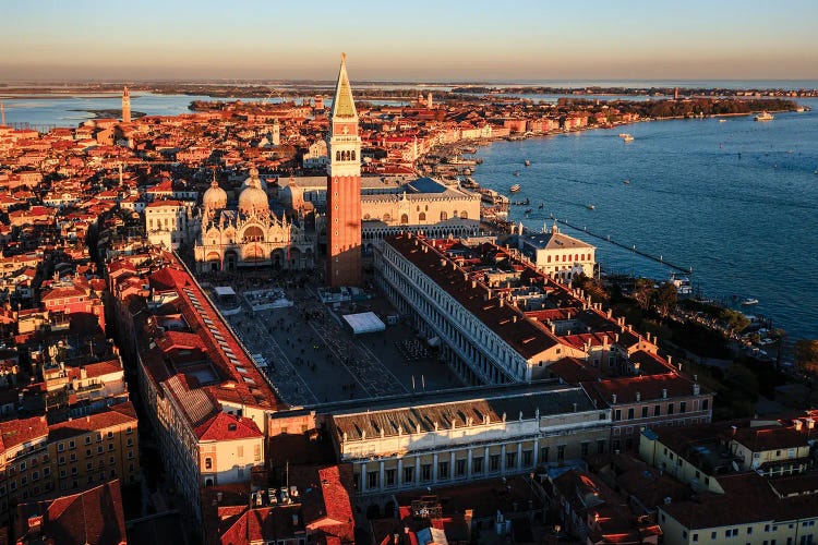 Aerial Sunset Over St Mark's Square, Venice, Italy