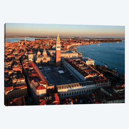 Aerial Sunset Over St Mark's Square, Venice, Italy Canvas Print #TEO2004} by Matteo Colombo Canvas Art