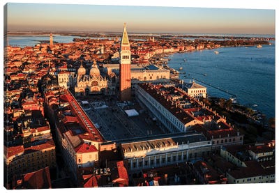 Aerial Sunset Over St Mark's Square, Venice, Italy Canvas Art Print - Italy Art