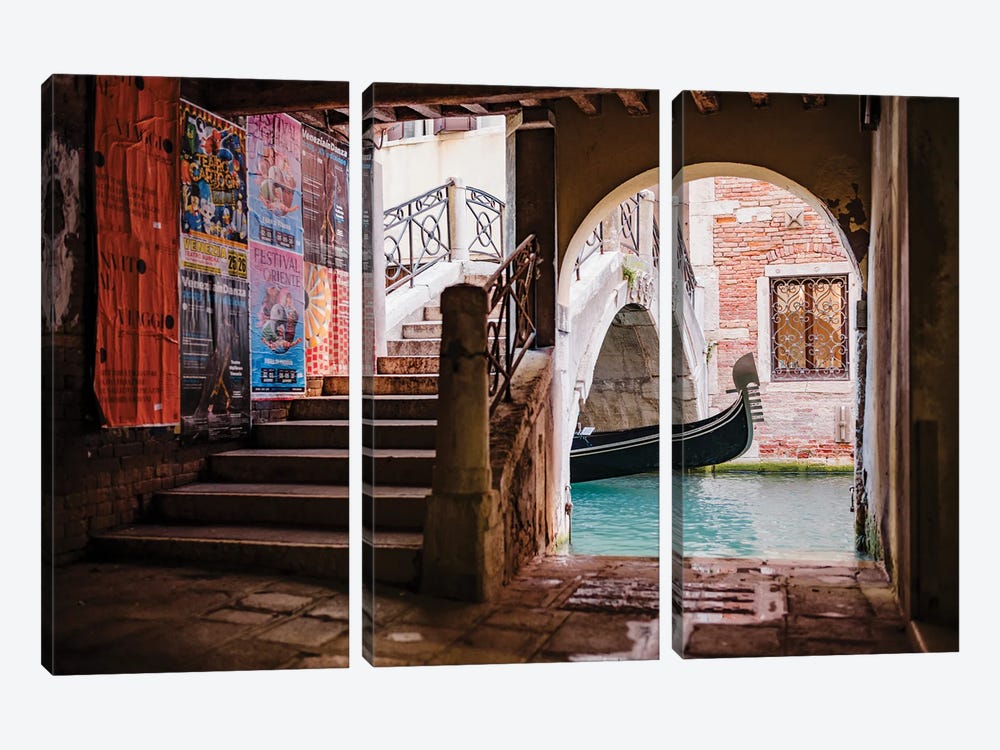 Narrow Street And Gondola, Venice, Italy by Matteo Colombo 3-piece Canvas Wall Art