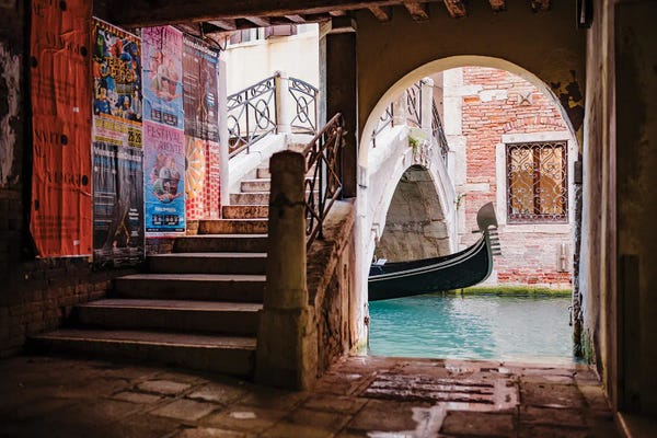 Staircases: Narrow Street And Gondola, Venice, Italy by Matteo Colombo