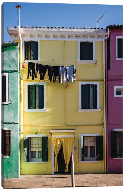 Colorful Houses In Burano Island, Venice, Italy Canvas Art Print - Urban River, Lake & Waterfront Art