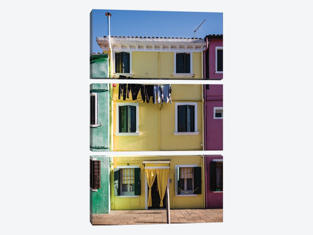 Colorful Houses In Burano Island, Venice, Italy by Matteo Colombo 3-piece Art Print