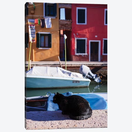 Black Cat Near The Canal, Burano Island, Venice, Italy Canvas Print #TEO2018} by Matteo Colombo Canvas Artwork