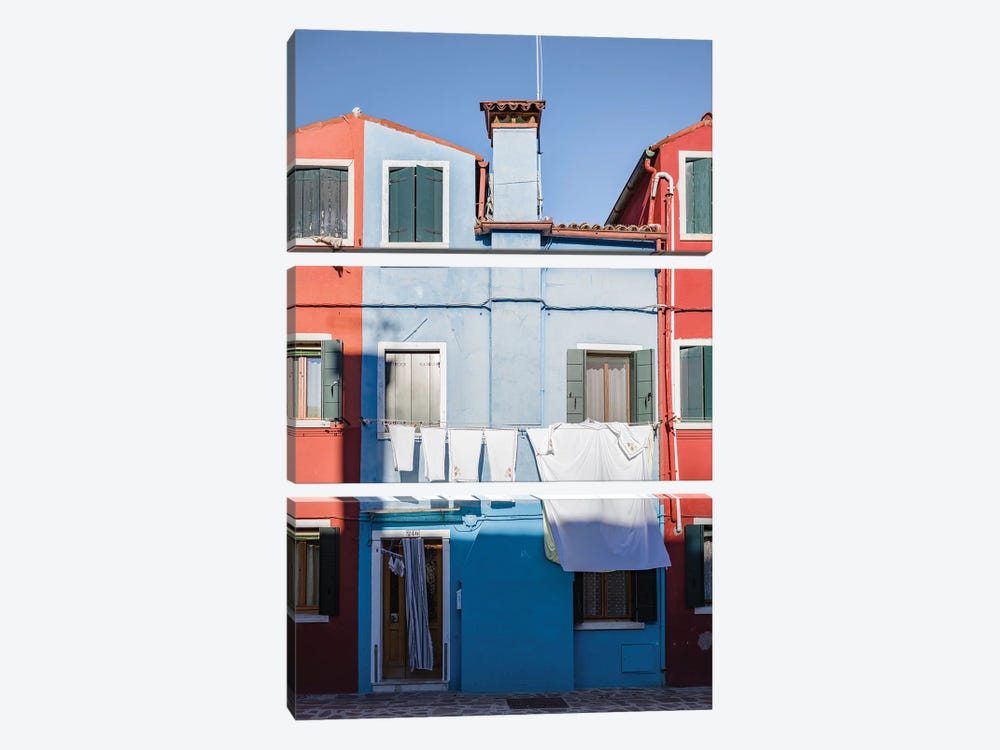 Red And Blue Houses In Burano Island, Venice, Italy II by Matteo Colombo 3-piece Canvas Print