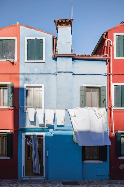 Venice: Red And Blue Houses In Burano Island, Venice, Italy II by Matteo Colombo