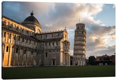 Piazza Dei Miracoli At Sunrise, Pisa, Tuscany, Italy Canvas Art Print - Leaning Tower of Pisa