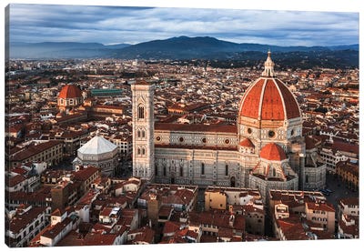 Aerial View Of Cathedral At Sunset, Florence, Italy Canvas Art Print - Italy Art