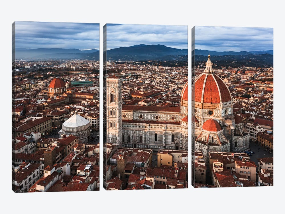 Aerial View Of Cathedral At Sunset, Florence, Italy by Matteo Colombo 3-piece Canvas Print