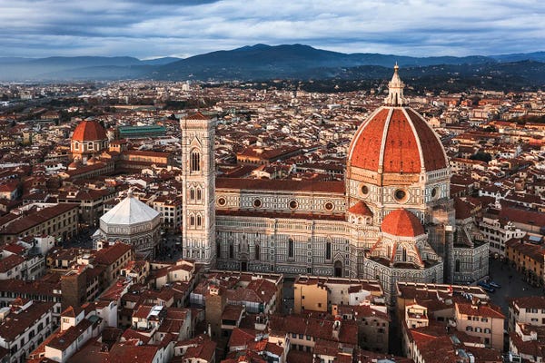 Florence: Aerial View Of Cathedral At Sunset, Florence, Italy by Matteo Colombo