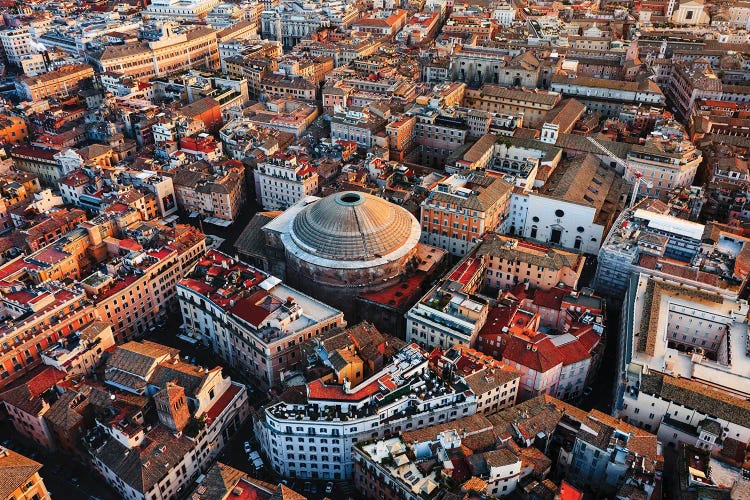 Aerial View Of Pantheon And Rooftops In The Old City, Rome