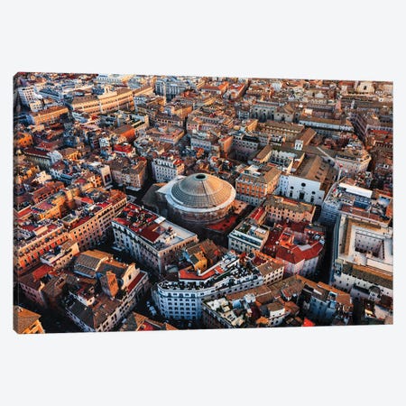 Aerial View Of Pantheon And Rooftops In The Old City, Rome Canvas Print #TEO2030} by Matteo Colombo Canvas Wall Art