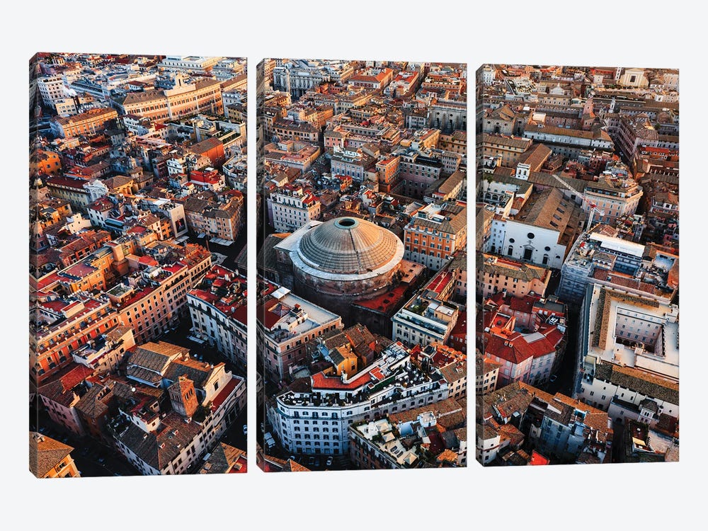 Aerial View Of Pantheon And Rooftops In The Old City, Rome by Matteo Colombo 3-piece Canvas Wall Art