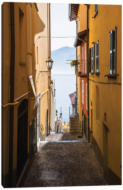 Yellow Street Leading To Lake Como, Varenna, Italy Canvas Art Print - Matteo Colombo