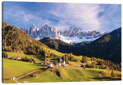 Funes Valley In The Dolomites Canvas Art Print - Churches & Places of Worship