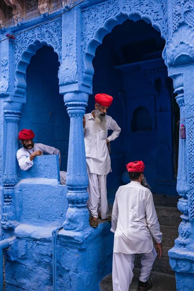 Rajasthan: Indian Men At The Blue City, Jodhpur, Rajasthan, India I by Matteo Colombo