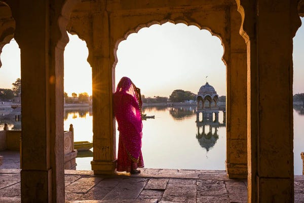 Castles & Palaces: Indian Woman With Sari At Gadisar Lake, Jaisalmer, India by Matteo Colombo