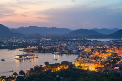 Old City And Lake At Dusk, Udaipur, Rajasthan, India by Matteo Colombo canvas print