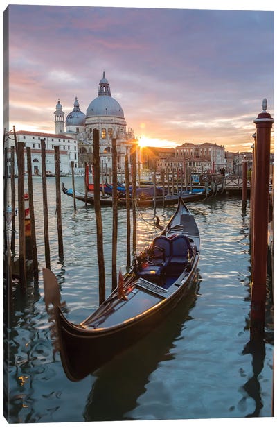 Gondola At Sunset, Venice Canvas Art Print - Restaurant