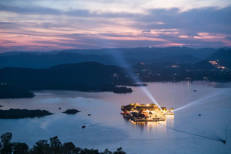 Jagmandir Island Palace And Lake At Dusk, Udaipur, India