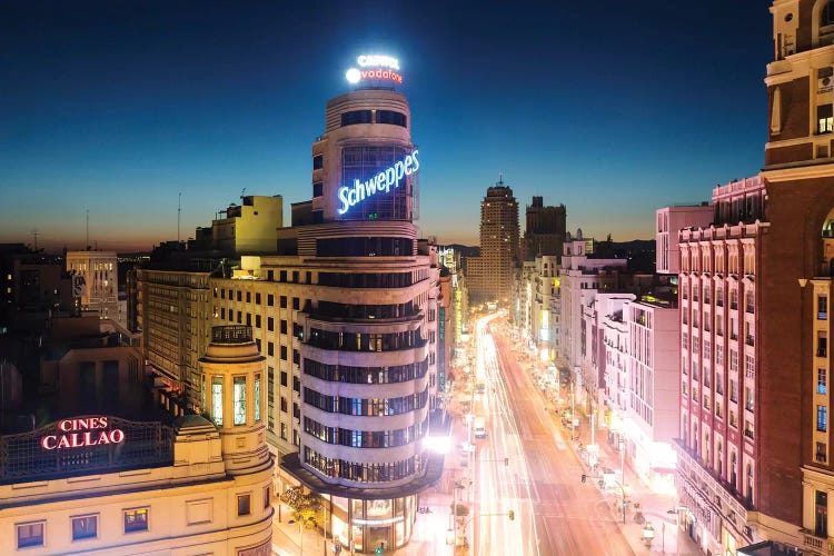 Gran Via At Night, Madrid, Spain