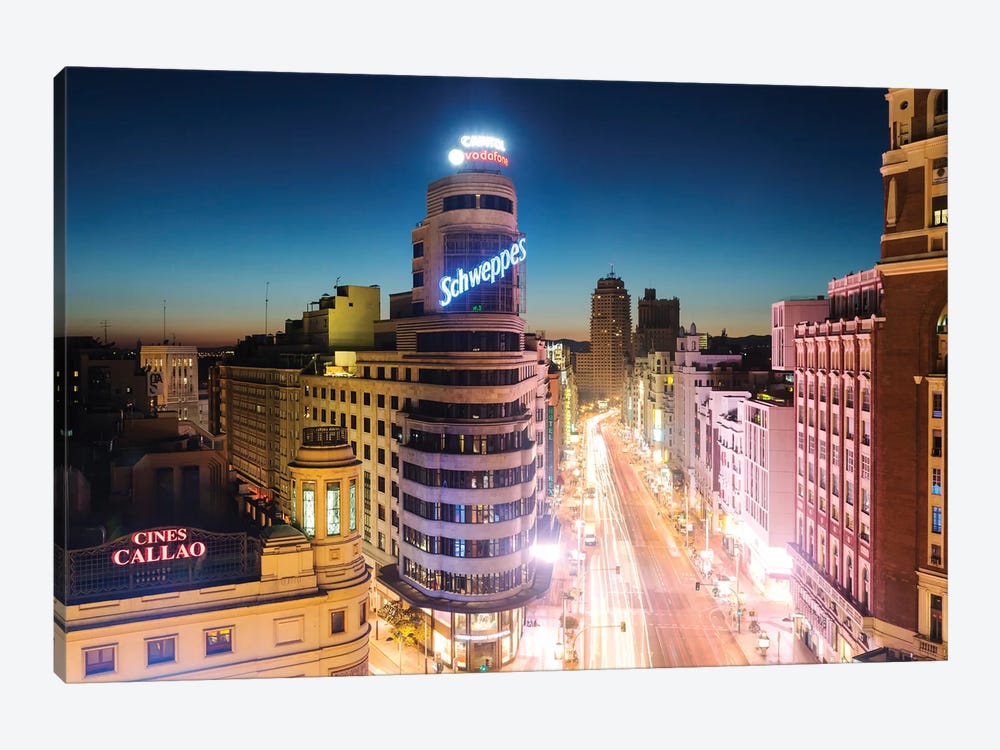 Gran Via At Night, Madrid, Spain by Matteo Colombo 1-piece Canvas Print
