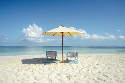 Canvas Print: Sunshade And Chairs On The Beach, Maldives by Matteo Colombo - thumbnail