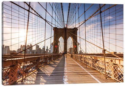 Brooklyn Bridge At Sunset, New York City, New York, USA Canvas Art Print - Brooklyn Art
