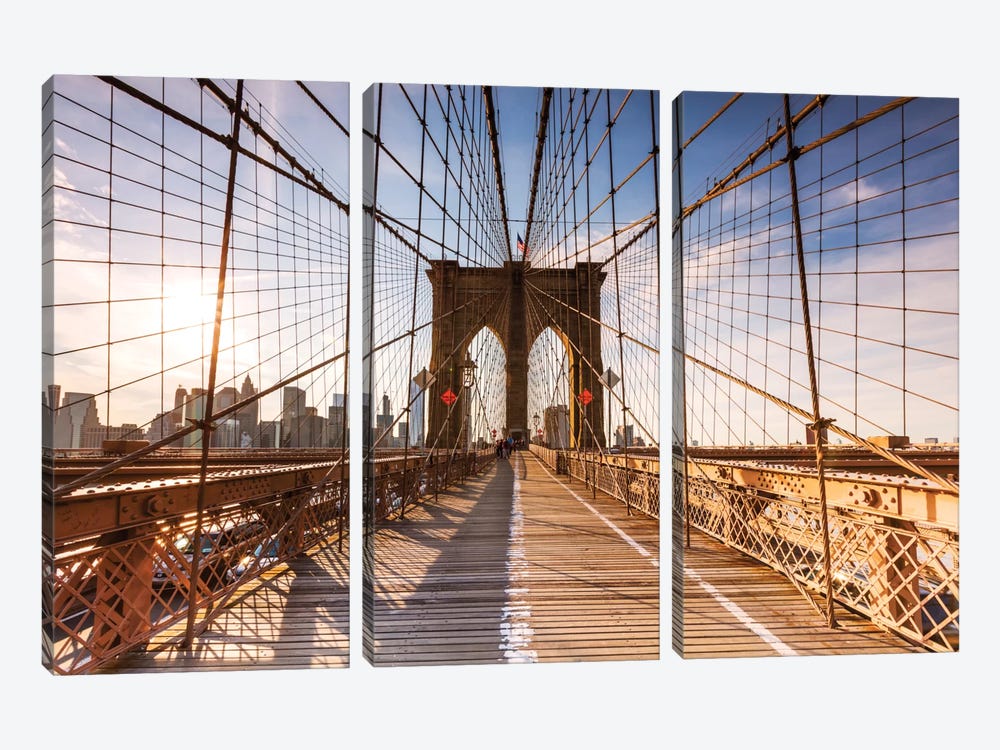 Brooklyn Bridge At Sunset, New York City, New York, USA by Matteo Colombo 3-piece Canvas Art Print