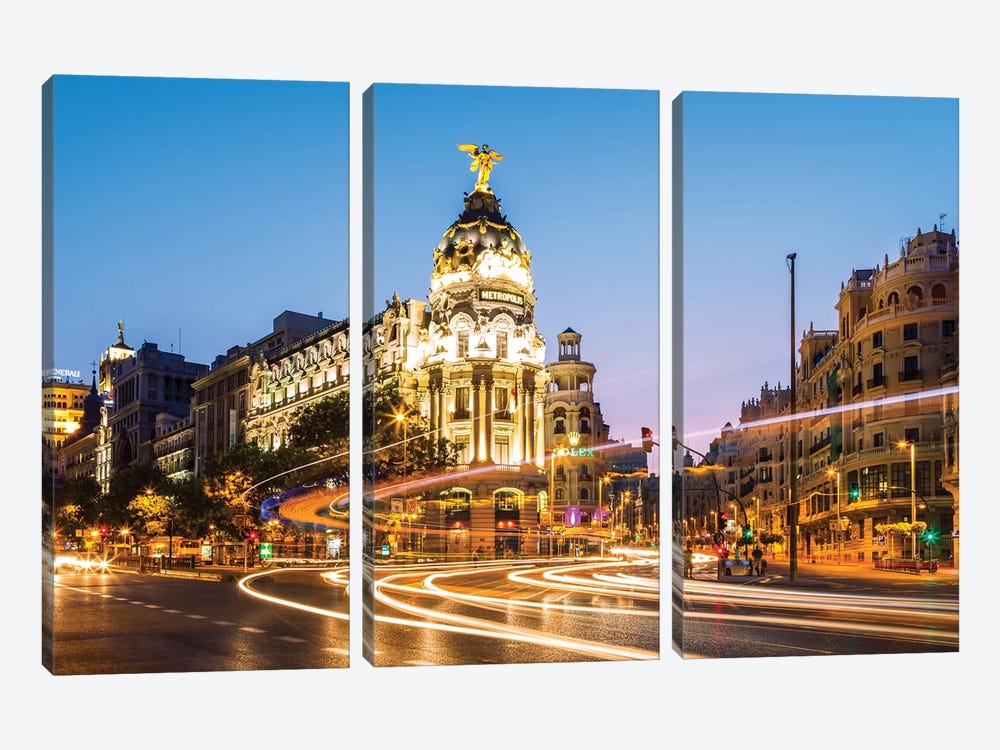 Night In Madrid, Spain by Matteo Colombo 3-piece Canvas Art Print