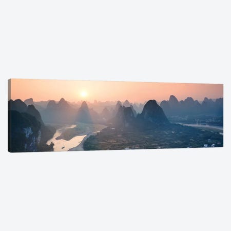 Panoramic Sunset Over Li River, China Canvas Print #TEO234} by Matteo Colombo Canvas Wall Art