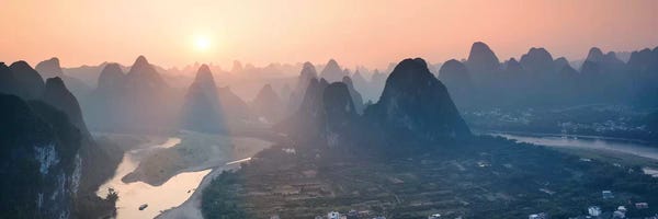 Rainbows: Panoramic Sunset Over Li River, China by Matteo Colombo