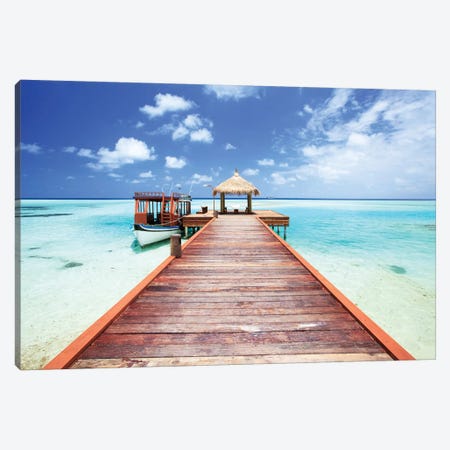 Pier To Tropical Sea In The Maldives Canvas Print #TEO236} by Matteo Colombo Canvas Wall Art