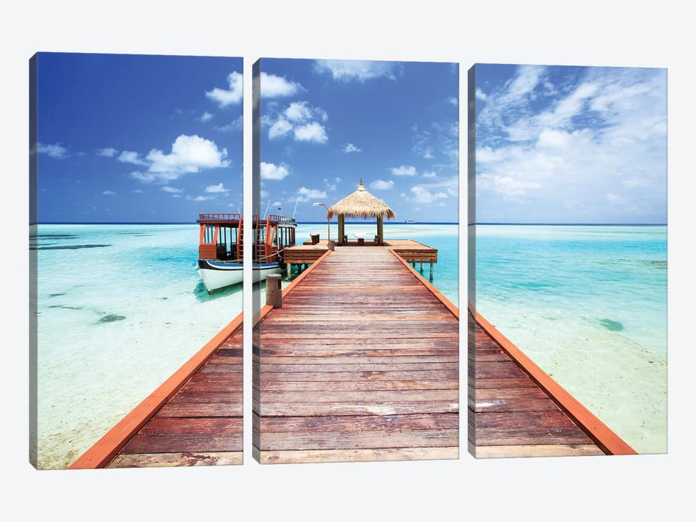 Pier To Tropical Sea In The Maldives by Matteo Colombo 3-piece Canvas Art
