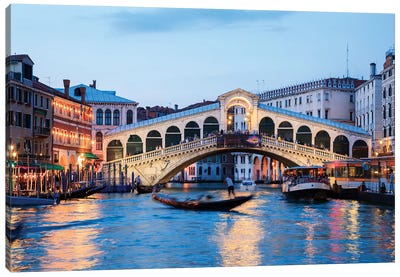 Rialto Bridge At Night, Venice Canvas Art Print - Landmarks & Attractions