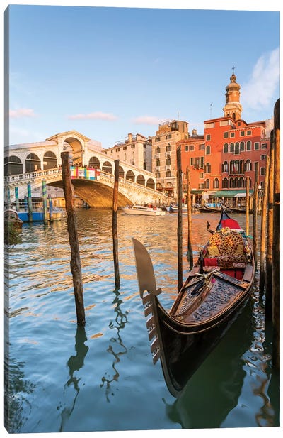 Rialto Bridge At Sunset, Venice Canvas Art Print - Landmarks & Attractions